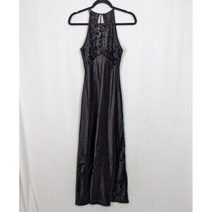 VTG 90s STEPPIN OUT 7/8 Burn Out Velvet Illusion Neckline Satin Gown Maxi Dress